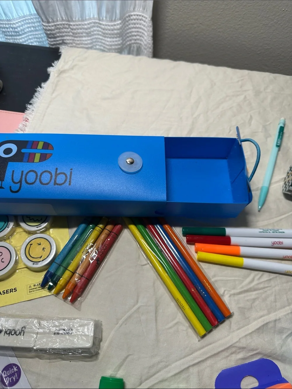 Yoobi Blue Pencil Box with Colorful School Supplies NWT
